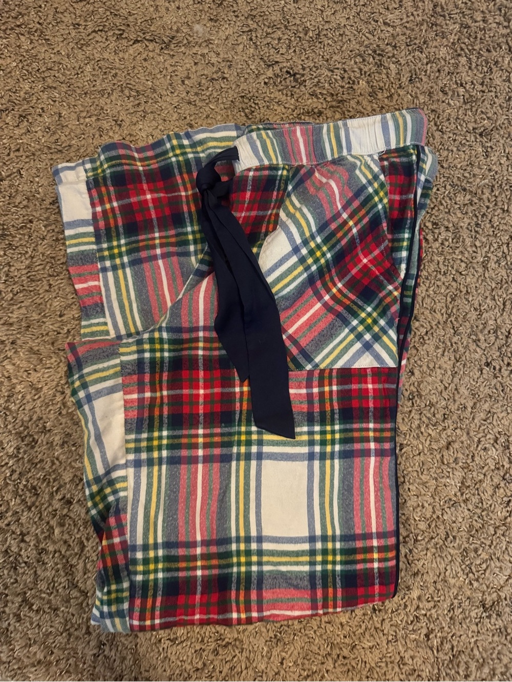 aerie Red Green Plaid Flannel Pajama Pants with Navy Tie